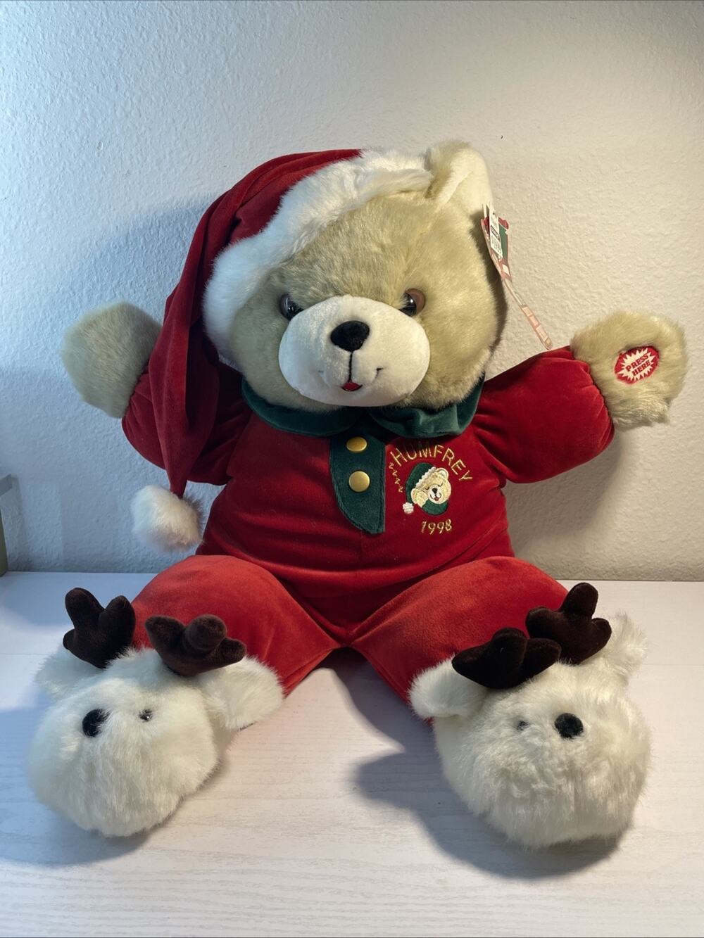 Vintage 1998 Humfrey Christmas Bear Plush Sleepytime Snoring Musical Reindeer